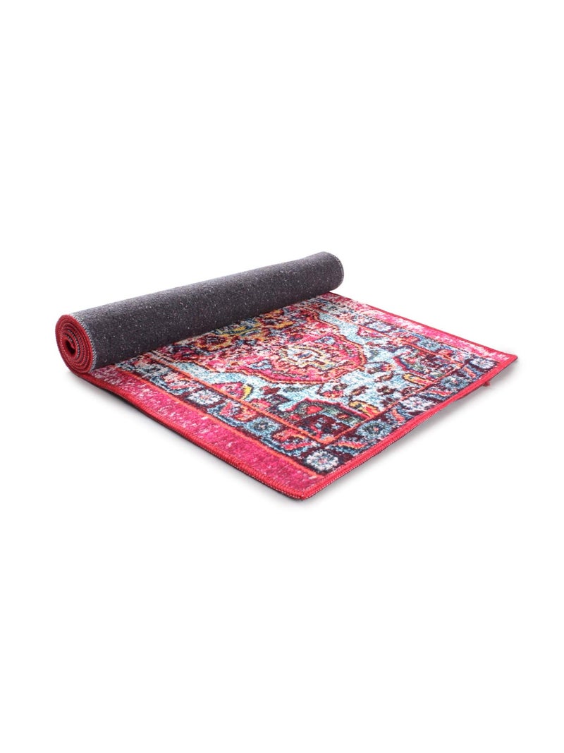 ROMEE Ethnic Motifs Polyester Chenille Bed Runner - 55 cm X 140 cm, Turquoise Blue and Pink - Image 3