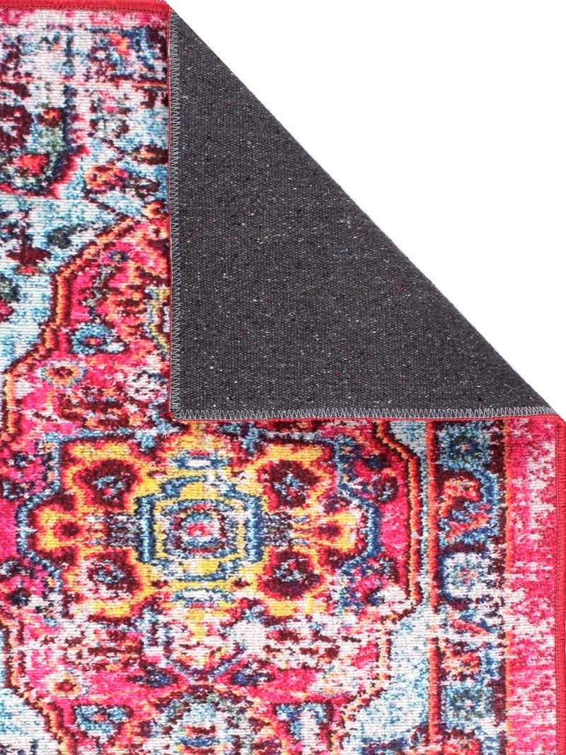 ROMEE Ethnic Motifs Polyester Chenille Bed Runner - 55 cm X 140 cm, Turquoise Blue and Pink - Image 4