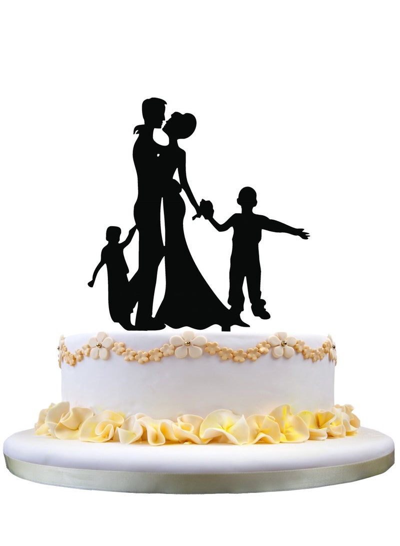 zhongfei Happy Family Wedding Cake Toppers with Son and Daughter, Bride and Groom Silhouette