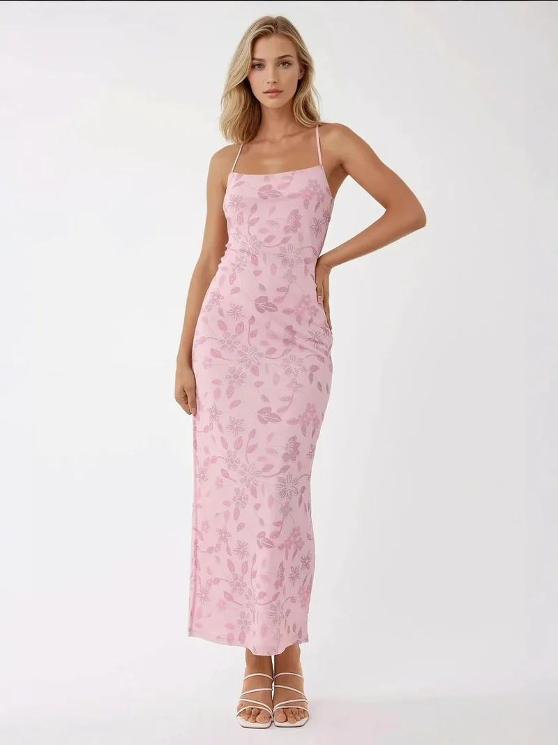 زوبعة فستان ماكسي بطبعة وياقة مربعة