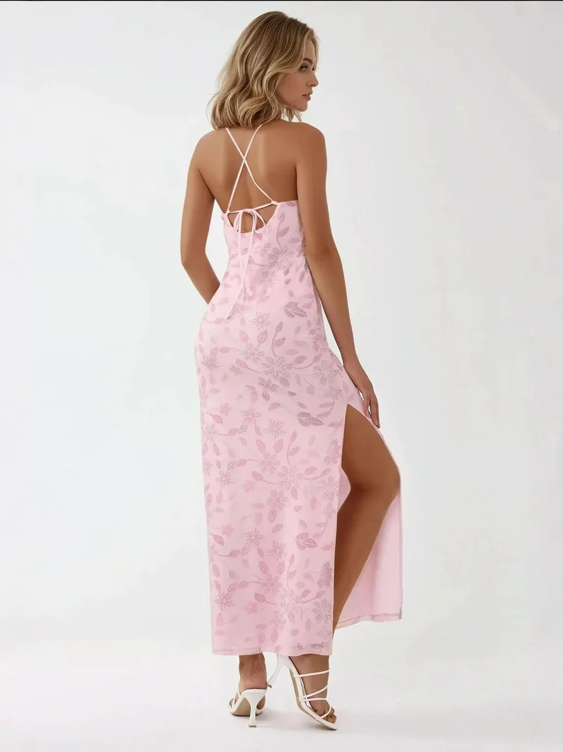 HICCUP Bright Pink Square Collar Printed Maxi Dress for Women | Best Price UAE