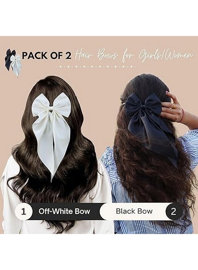 PRITASHA Hair Bows For Women, Bow Clips For Women - Barette Hair Clip - Hair Bow Clips for Women and Girls, Cute Hair Accessories For Girls (PACK OF 2(BLACK,OFF WHITE)) - Image 3