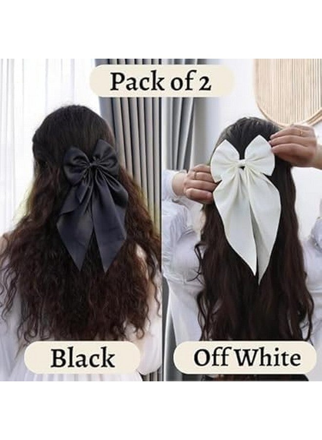 PRITASHA Hair Bows For Women, Bow Clips For Women - Barette Hair Clip - Hair Bow Clips for Women and Girls, Cute Hair Accessories For Girls (PACK OF 2(BLACK,OFF WHITE)) - Image 2