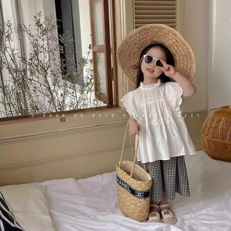 Wheat Field Season 24 South Korea Children'S Wear Girl'S Flying Sleeve Shirt Princess Doll Shirt Children'S Short Sleeve Shirt - Image 2