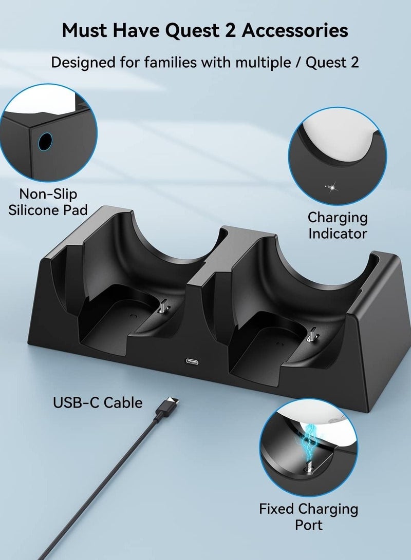Quest 2 Dual Charging Dock, 2 in 1 Charging Stand with 1.5M USB-C Link Cable, Suitable for Quest 2 Headset Touch Controller Accessories, Quest 2 with Charging Port Indicator - Image 4