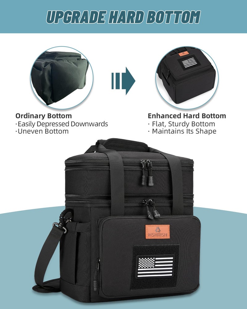 HSHRISH Lunch Box, Large Double Deck Expandable Insulated Lunch Bag, Durable Waterproof Leakproof Tactical Cooler Bag with Flag for Men/Work Picnic Trips, 24 Cans/16 L, Black - Image 5