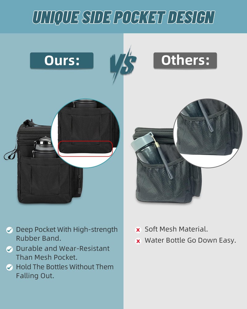 HSHRISH Lunch Box, Large Double Deck Expandable Insulated Lunch Bag, Durable Waterproof Leakproof Tactical Cooler Bag with Flag for Men/Work Picnic Trips, 24 Cans/16 L, Black - Image 4