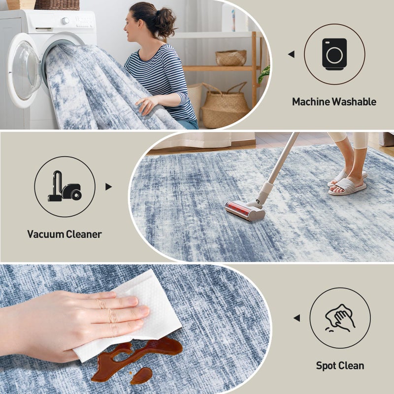 Gent drizz 8x10 Area Rugs Washable Rug: Modern Abstract Living Room Rug Soft Anti-Skid Thin Carpet Indoor Floor Non-Shedding Carpets for Bedroom Dining Room Farmhouse Nursery Home Office Blue White - Image 4