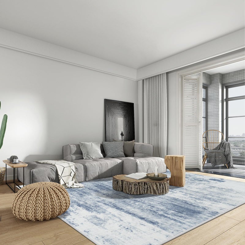 Gent drizz 8x10 Area Rugs Washable Rug: Modern Abstract Living Room Rug Soft Anti-Skid Thin Carpet Indoor Floor Non-Shedding Carpets for Bedroom Dining Room Farmhouse Nursery Home Office Blue White - Image 3