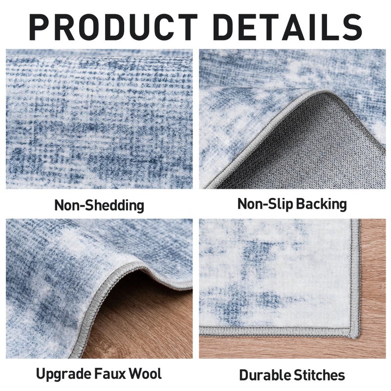Gent drizz 8x10 Area Rugs Washable Rug: Modern Abstract Living Room Rug Soft Anti-Skid Thin Carpet Indoor Floor Non-Shedding Carpets for Bedroom Dining Room Farmhouse Nursery Home Office Blue White - Image 5