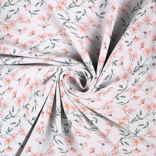 NEW LEAF Glace Cotton 200 TC Flat Single Bedsheets for Summer Breathable | Wrinklefree (Size-60 X 90 Inch) with 1 Pillow Covers (Size-17 X 27 Inches, Floral, Off White Pink) - Image 2