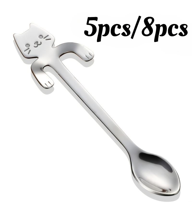 Stainless Steel Cat Hanging Cup Spoons 8pcs Tea Coffee Stirrer Set - Image 3