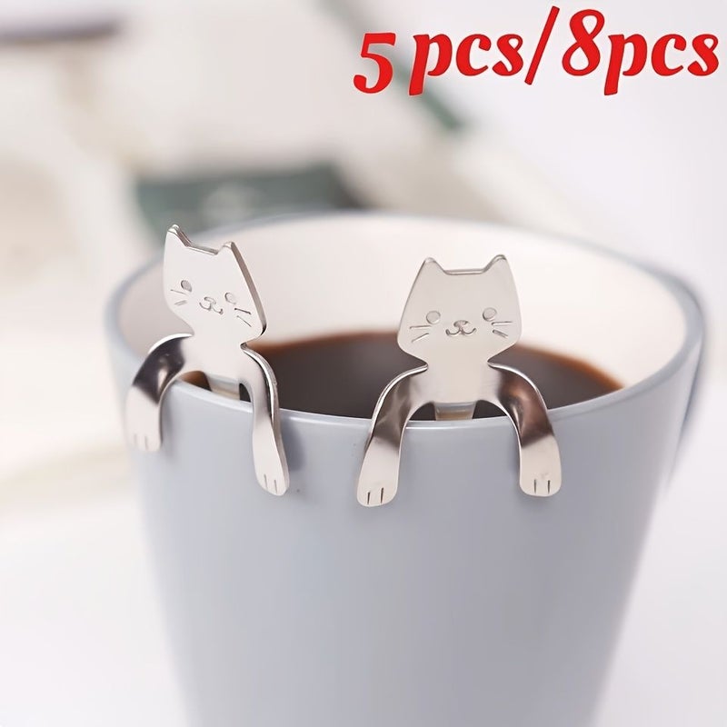 Stainless Steel Cat Hanging Cup Spoons 8pcs Tea Coffee Stirrer Set - Image 5