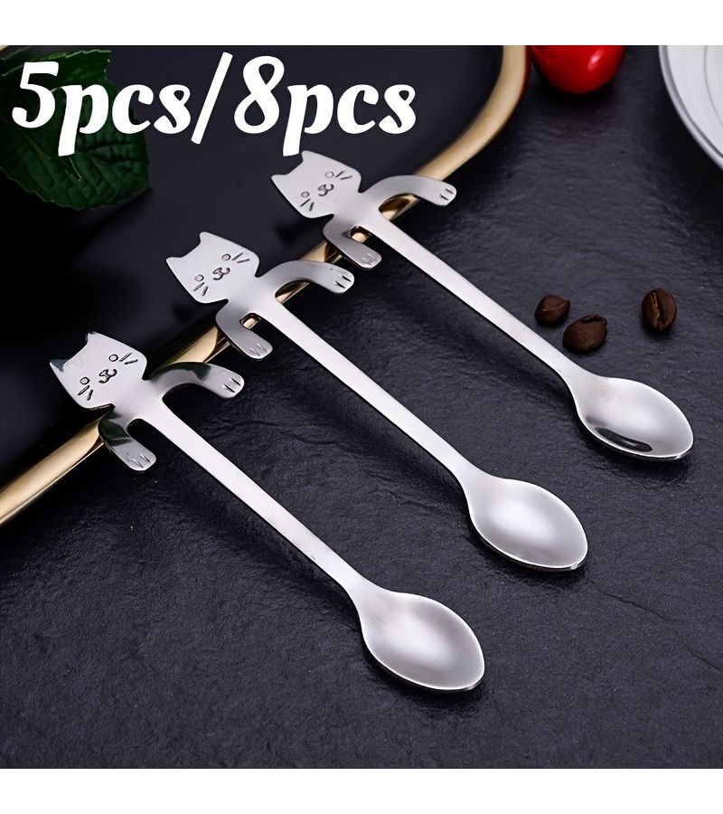 Stainless Steel Cat Hanging Cup Spoons 8pcs Tea Coffee Stirrer Set - Image 4