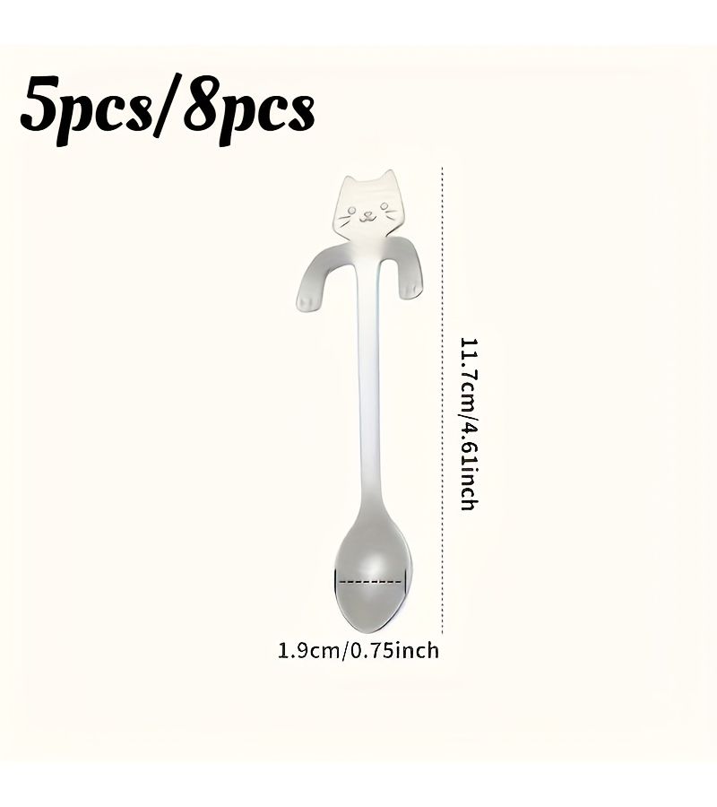 Stainless Steel Cat Hanging Cup Spoons 8pcs Tea Coffee Stirrer Set - Image 2