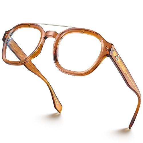 VISOONE Fashion Round Blue Light Glasses for Women Men, Retro Aviator Computer Glasses, Anti Eyestrain Metal Double Bridge Frame SANFORD - Image 1