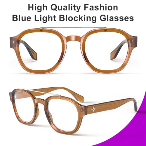 VISOONE Fashion Round Blue Light Glasses for Women Men, Retro Aviator Computer Glasses, Anti Eyestrain Metal Double Bridge Frame SANFORD - Image 3