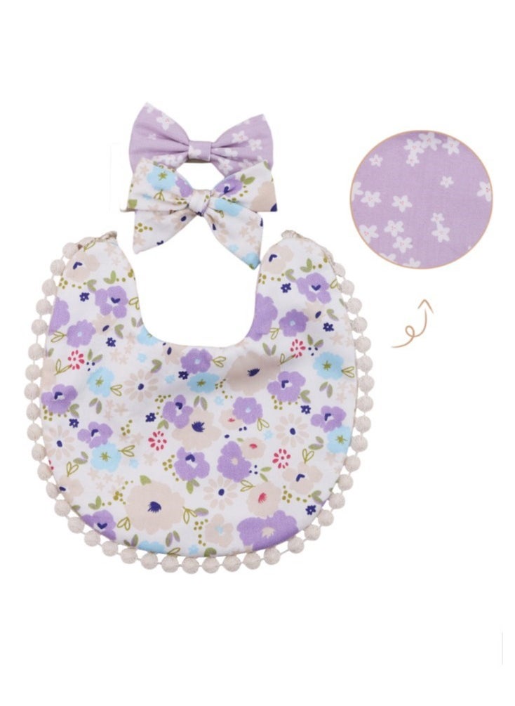 Bambimici Bambimici - Isabella Ribbon Headband and Reversible Baby Bib For Babies - Floral Lavander  - Image 1