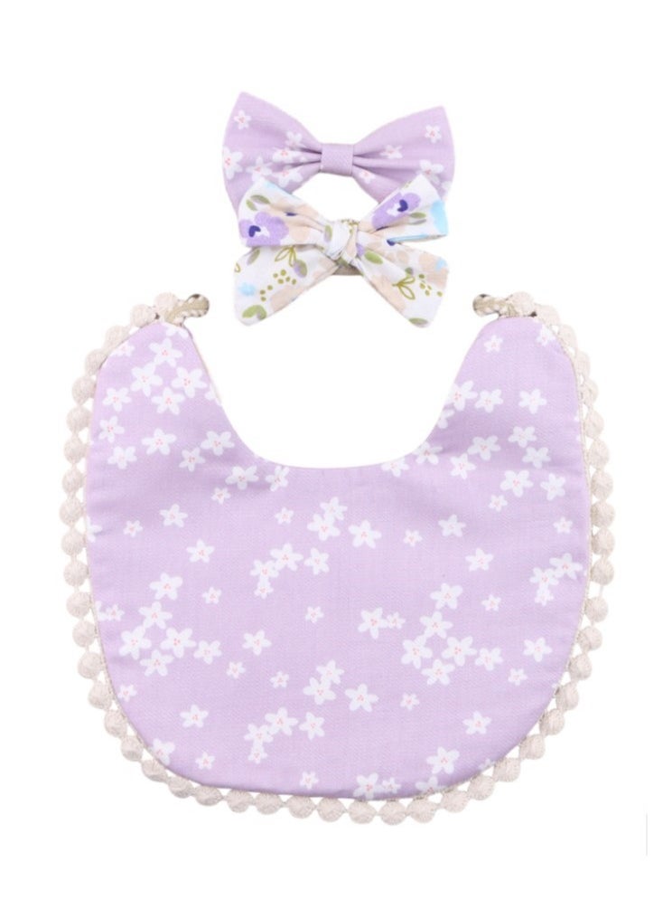 Bambimici Bambimici - Isabella Ribbon Headband and Reversible Baby Bib For Babies - Floral Lavander  - Image 2