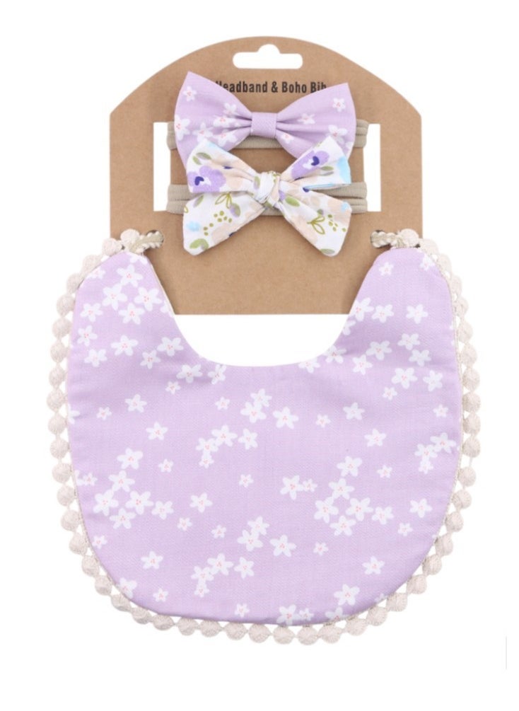 Bambimici Bambimici - Isabella Ribbon Headband and Reversible Baby Bib For Babies - Floral Lavander  - Image 3