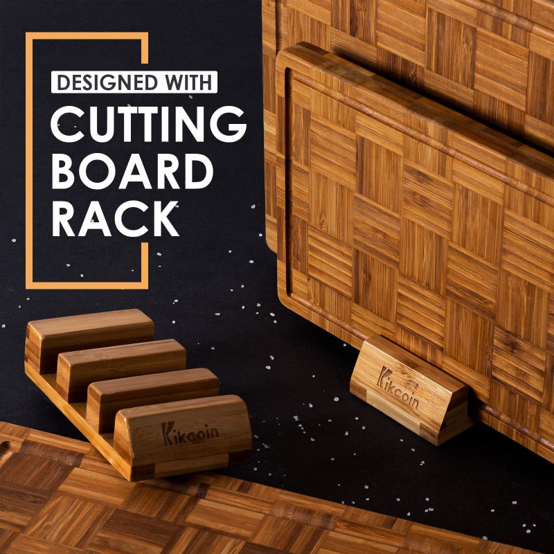 Kikcoin Extra Large Bamboo Cutting Boards, (Set of 3) Chopping Boards with Juice Groove Bamboo Wood Cutting Board Set Butcher Block for Kitchen, End Grain Serving Tray by Kikcoin - Image 4