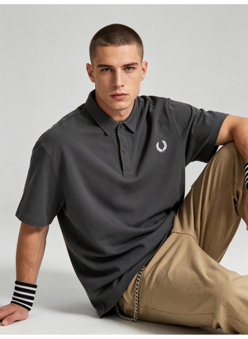 فريد بيري Fred Perry unisex plain laurel wreath Polo shirt, breathable embossed knitted short sleeves, simple casual shirt for men and women. - Image 1