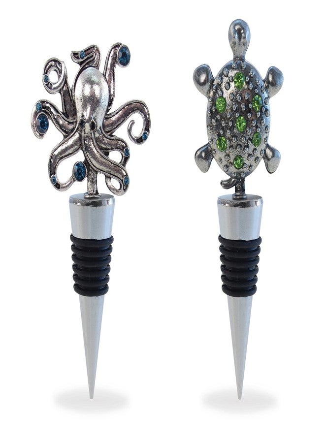 Puzzled Metal Sea Turtle and Octopus Wine Stopper - Image 1