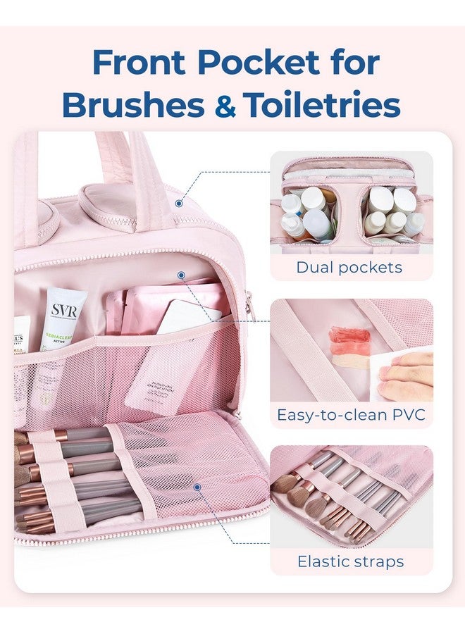 BAGSMART BAGSMART Travel Toiletry Bag, Lightweight Large Wide-open Travel Bag for Women, Puffy Cosmetic Makeup Bag Organizer with Handle for Accessories,Essentials, Toiletries, Pink - Image 3