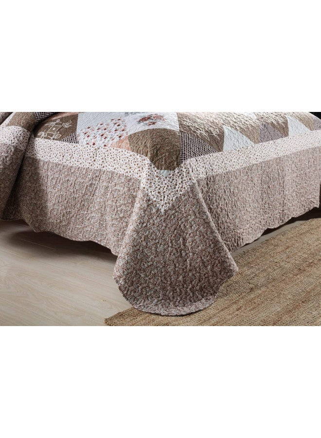 Qucover Quilts Queen Size 3-Piece Microfiber Polyester Brown Floral Patchwork Quilts Bedspread, Quilted Bedspread Bedding Set with Shams, Summer Quilt Comforter 90x98 Inch - Image 3