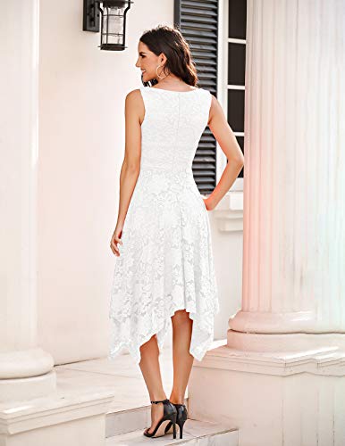 Meetjen Women's Cocktail Party Dress Handkerchief Hem Knee Length Midi Elegant Bridal Shower Dresses 2025 White L - Image 4