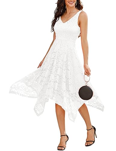 Meetjen Women's Cocktail Party Dress Handkerchief Hem Knee Length Midi Elegant Bridal Shower Dresses 2025 White L - Image 1