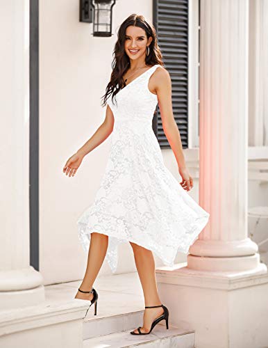 Meetjen Women's Cocktail Party Dress Handkerchief Hem Knee Length Midi Elegant Bridal Shower Dresses 2025 White L - Image 2