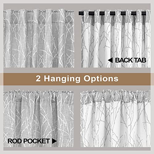 Pitalk White Grey Curtains 84 Inch Length for Living Room Darkening 2 Panel Back Tab Pocket Linen Textured Modern Farmhouse Tree Branch Pattern Light Filtering 50% Blackout Silver Gray Long Drape for Bedroom - Image 4