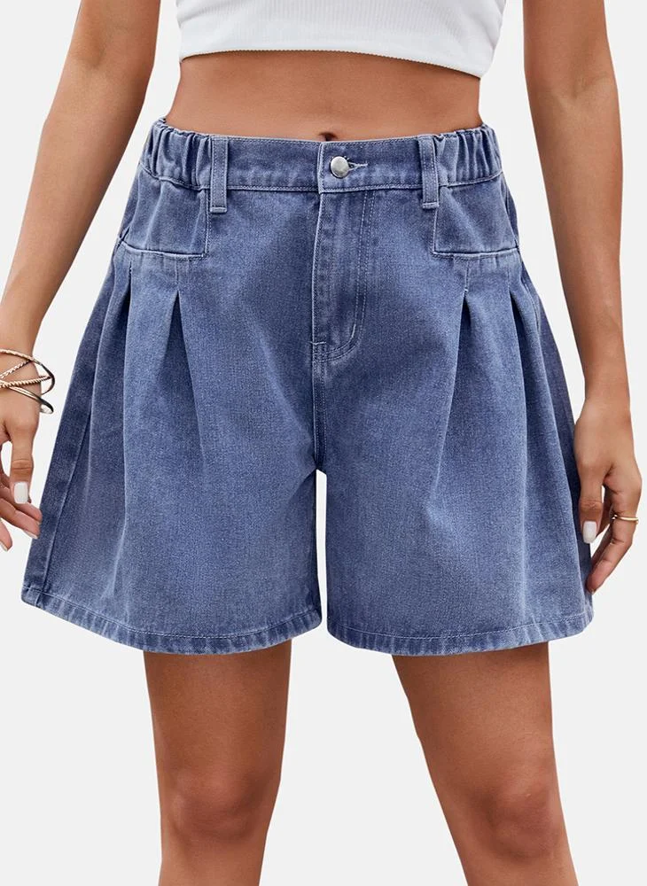 يونيكي Blue Mid Rise Plain Regular Fit Shorts