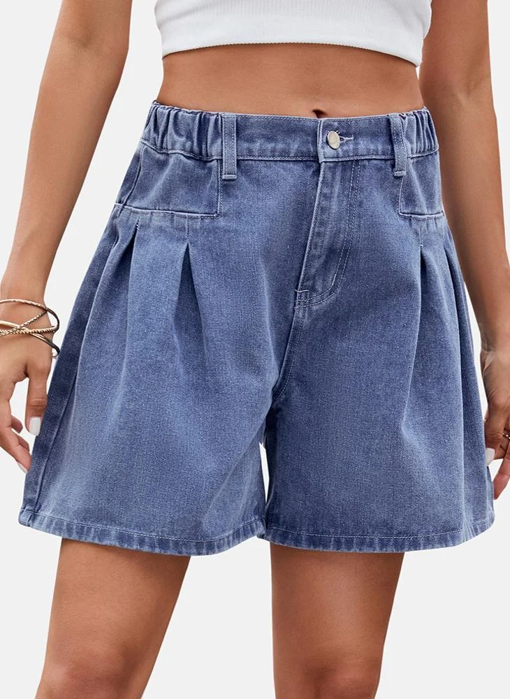 يونيكي Blue Mid Rise Plain Regular Fit Shorts