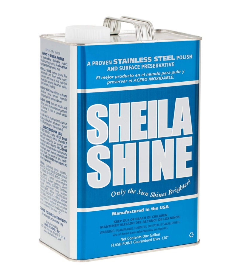 Sheila Shine شيلة شاين 1 جالون علبة منظف وملمع الفولاذ المقاوم للصدأ، يحمي أسطح المطبخ المنزلية، يزيل الدهون، بصمات الأصابع وعلامات الماء، منظف الفولاذ المقاوم للصدأ للأجهزة، الثلاجة، الفرن والمغاسل - Image 1