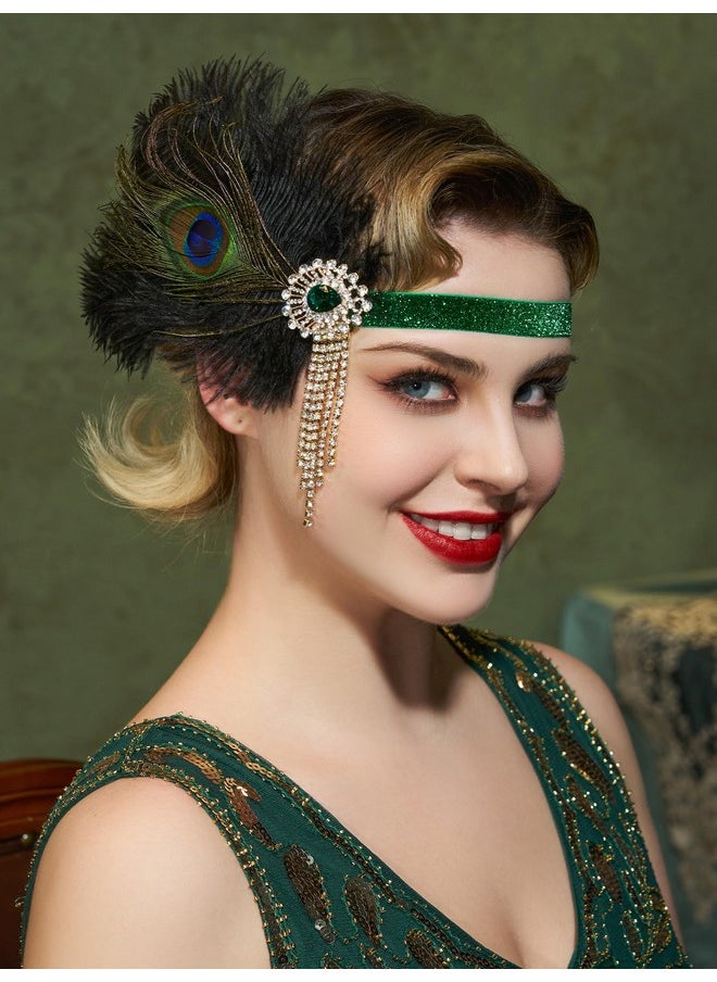 SWEETV - 1920S Flapper Headpiece For Women, Roaring 20S Flapper Headband Great Gatsby Hair Accessory For Women,Green - Image 1