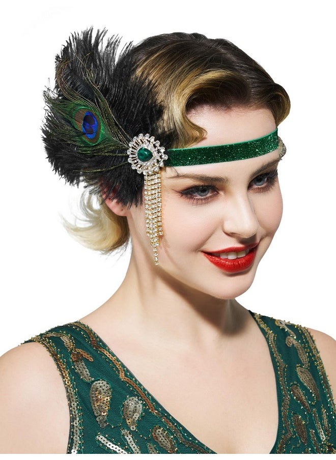 SWEETV - 1920S Flapper Headpiece For Women, Roaring 20S Flapper Headband Great Gatsby Hair Accessory For Women,Green - Image 1