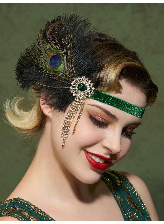 SWEETV - 1920S Flapper Headpiece For Women, Roaring 20S Flapper Headband Great Gatsby Hair Accessory For Women,Green - Image 1