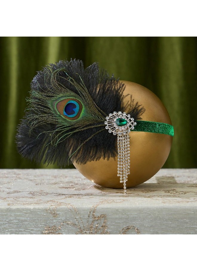 SWEETV - 1920S Flapper Headpiece For Women, Roaring 20S Flapper Headband Great Gatsby Hair Accessory For Women,Green - Image 1
