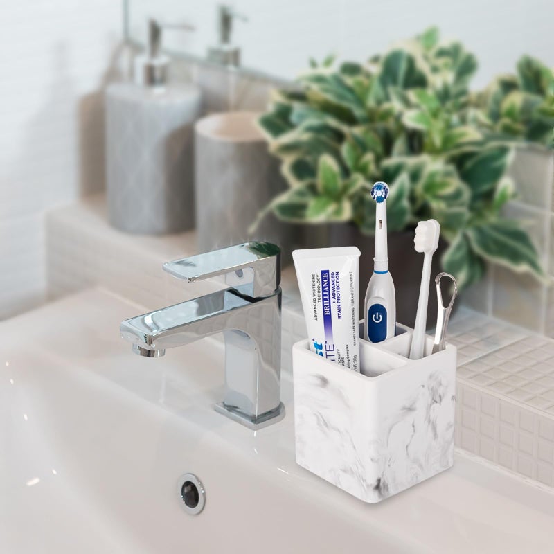 Heagoale Diatomite Toothbrush Holders for Bathrooms, Electric Toothbrush and Toothpaste Holder 3 Slots Tooth Brush Organizer for Bathroom Countertop, Shower, Vanity - Marble White - Image 2