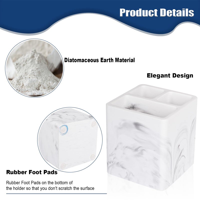 Heagoale Diatomite Toothbrush Holders for Bathrooms, Electric Toothbrush and Toothpaste Holder 3 Slots Tooth Brush Organizer for Bathroom Countertop, Shower, Vanity - Marble White - Image 4