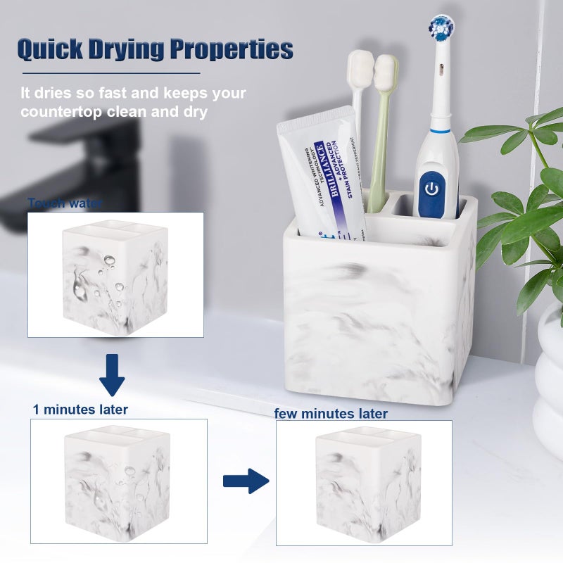 Heagoale Diatomite Toothbrush Holders for Bathrooms, Electric Toothbrush and Toothpaste Holder 3 Slots Tooth Brush Organizer for Bathroom Countertop, Shower, Vanity - Marble White - Image 3