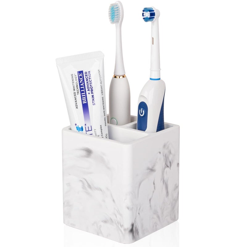 Heagoale Diatomite Toothbrush Holders for Bathrooms, Electric Toothbrush and Toothpaste Holder 3 Slots Tooth Brush Organizer for Bathroom Countertop, Shower, Vanity - Marble White - Image 1