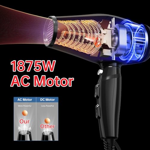 CONFU Professional Salon Hair Dryer, CONFU 1875 Watt Negative Ionic Fast Drying Blow Dryer, AC Motor Low Noise Hair Blow Dryer with Diffuser & 2 Concentrator Nozzles - Image 5