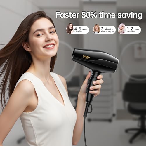 CONFU Professional Salon Hair Dryer, CONFU 1875 Watt Negative Ionic Fast Drying Blow Dryer, AC Motor Low Noise Hair Blow Dryer with Diffuser & 2 Concentrator Nozzles - Image 2