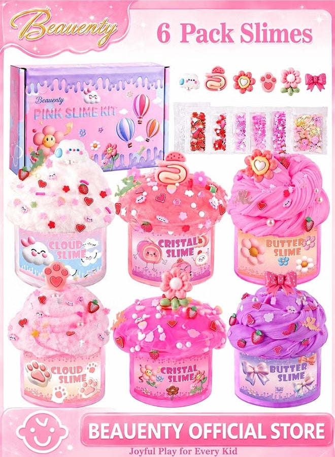 Beauenty 6 Pack Slimes, Pink Slime Kids, Cloud Slime kit for Girls Ages 3-12, Toys for Girls and Boys, for Kids Slime Set Party kit Goodie Bag Stuffers, 3 4 5 6 7 8 9 10 Year Old Girl Birthday Gift Cute Stuff - Image 1