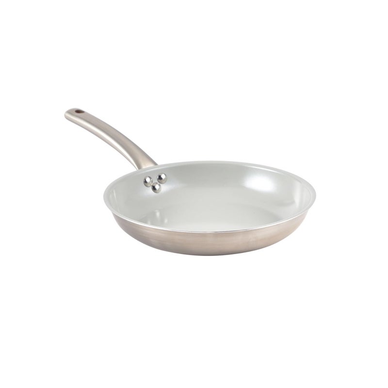 IMUSA 8" Inch Stainless Steel Frying Pan with Gray Ceramic Nonstick Coating, 2 Ply Aluminum Construction, Oven Safe and Induction Compatible Skillet - Image 1