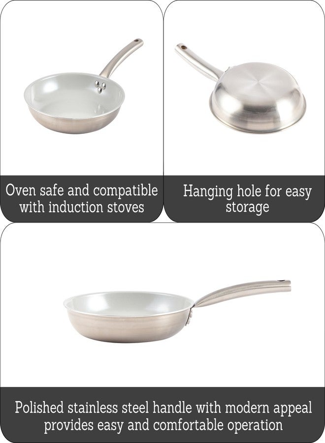 IMUSA 8" Inch Stainless Steel Frying Pan with Gray Ceramic Nonstick Coating, 2 Ply Aluminum Construction, Oven Safe and Induction Compatible Skillet - Image 2