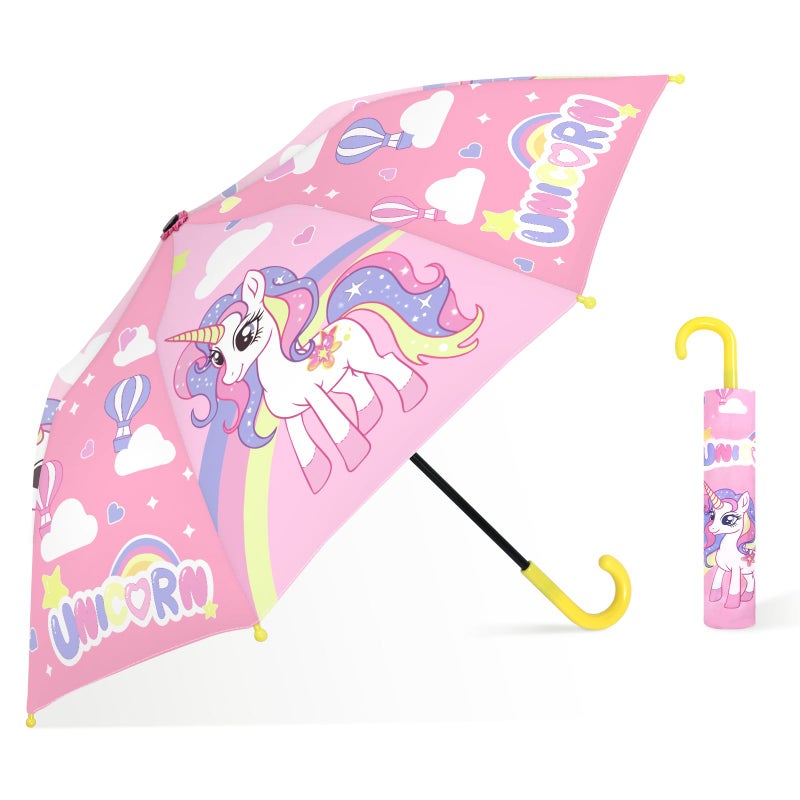 decalsweet Kids Umbrella Children Folding Umbrellas Easy Push/Pull for Toddler,8 Rib Reinforced Canopy Large 32' x 24', Lightweight Cute Design for Girls & Boys - Image 1